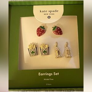 Kate Spade Earrings Set of 3 - Strawberries, Fries, and Champagne Bottles NWT